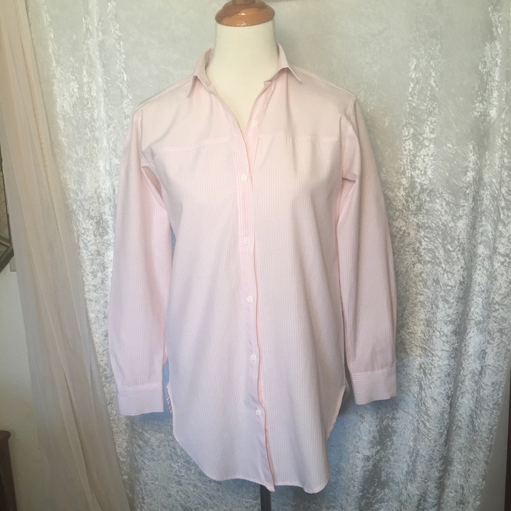 Zara Basic Pin Stripe Button Down High/Low Hem Sh… - image 1